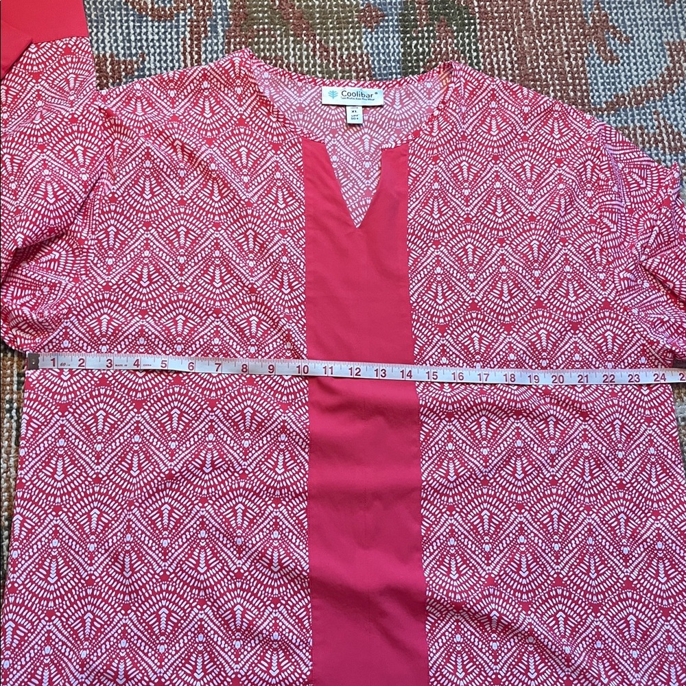 NWOT Coolibar Sun Protection Shift Dress Coral and White size xl - Picture 7 of 9